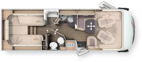 Tagesgrundriss Carthago C2-tourer I 147 RB-LE „K“ lightweight 3.5t