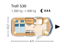 Grundriss Tag Hymer Eriba Touring Troll 530 Ocean Drive gut